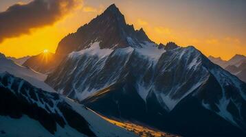 magnifique le coucher du soleil dans le montagnes. panorama de le Caucase montagnes. ai génératif photo