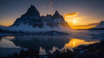 magnifique le coucher du soleil dans le montagnes. panorama de le montagnes ai génératif photo