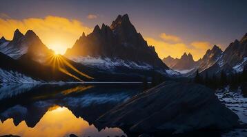 magnifique le coucher du soleil dans le montagnes. panorama de le montagnes ai génératif photo