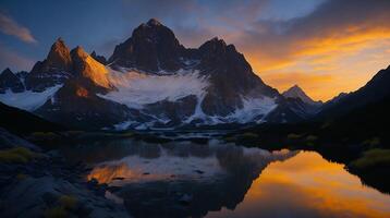 magnifique le coucher du soleil dans le montagnes. panorama de le montagnes ai génératif photo