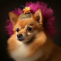 portrait de une chien dans une Royal costume séance sur une canapé. ai génératif photo