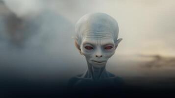 humanoïde extraterrestre dans une foncé Contexte. ai génératif photo