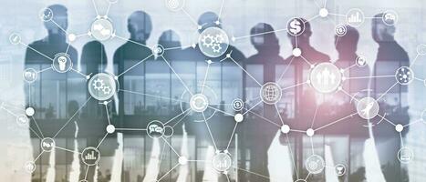 structure de processus d'entreprise diagramme de flux de travail industriel concept d'innovation d'automatisation sur des supports mixtes à écran virtuel. photo