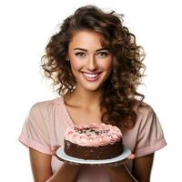 femme avec anniversaire gâteau photo