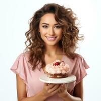 femme avec anniversaire gâteau photo