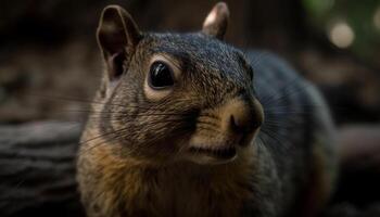 mignonne duveteux lapin séance en plein air, à la recherche à caméra avec vigilance généré par ai photo