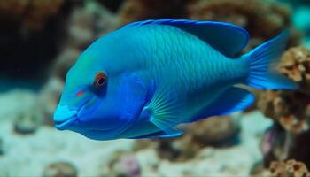 pitre poisson nager dans vibrant bleu récif, sous-marin beauté généré par ai photo