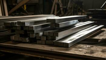 bois et métal industrie fabrication équipement dans une construction atelier généré par ai photo