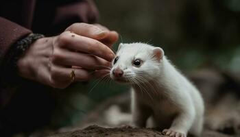 une mignonne chaton en jouant avec une duveteux chiot dans le forêt généré par ai photo