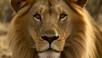 majestueux lionne repos dans le région sauvage, regarder avec vigilance généré par ai photo