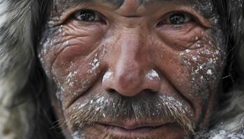 serein Sénior adultes souriant, à la recherche à caméra, en plein air, la nature généré par ai photo