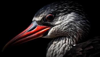 proche en haut portrait de une majestueux noir et blanc oiseau dans la nature généré par ai photo