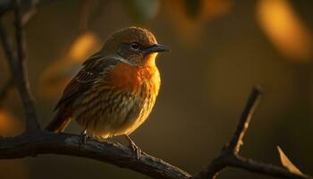 une mignonne étourneau se percher sur une bifurquer, entouré par la nature généré par ai photo