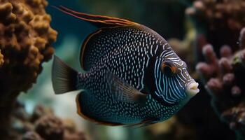 coloré rayé pitre poisson nager dans une tropical récif sous-marin généré par ai photo
