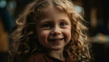 souriant enfant, mignonne et joyeux, portrait de bonheur et innocence généré par ai photo