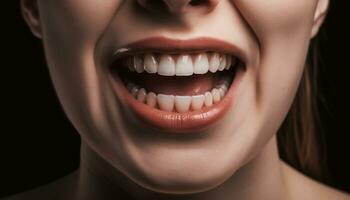 souriant femme avec magnifique dents, rayonnant bonheur et sensualité généré par ai photo