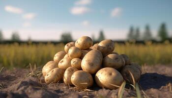 agriculture brut Patate récolte, Frais saleté, en plein air, en bonne santé alimentaire, jardinage généré par ai photo