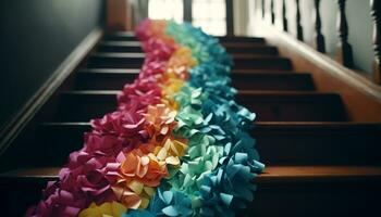 intérieur décoration proche en haut de multi coloré bois papier, mariage élégance généré par ai photo