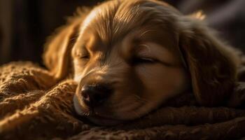 mignonne chiot dormant, une petit velu ami dans paisible sommeil généré par ai photo