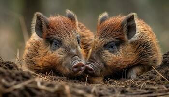 mignonne porcelet pâturage sur vert prairie, à la recherche à caméra généré par ai photo