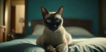 mignonne chaton avec bleu yeux, doux fourrure, et espiègle la nature généré par ai photo