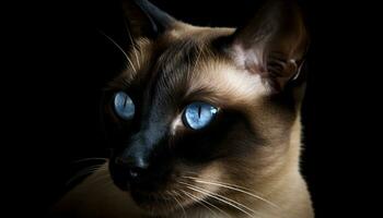 mignonne chaton avec bleu yeux séance, regarder à caméra attentivement généré par ai photo