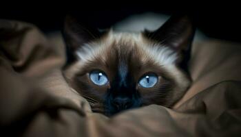 mignonne chaton avec bleu yeux, duveteux fourrure, regarder à caméra généré par ai photo