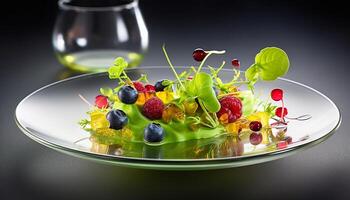 fraîcheur et variété sur une assiette gourmet salade avec baie des fruits généré par ai photo