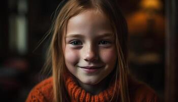 souriant portrait de une de bonne humeur enfant rayonnant bonheur et innocence généré par ai photo