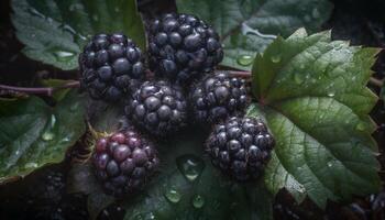 fraîcheur de la nature mûr, biologique baie fruit sur humide plante généré par ai photo