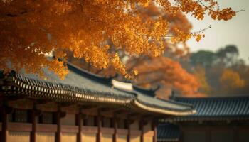 l'automne feuille arbre en plein air, architecture, nature, saison, des cultures, célèbre endroit généré par ai photo