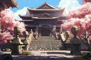asiatique temple la tour anime visuel roman jeu. produire ai photo