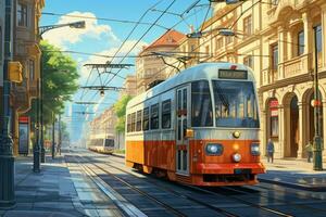 ville tram lignes anime visuel roman jeu. produire ai photo