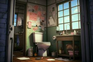 toilette ordure anime visuel roman jeu. produire ai photo