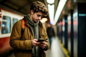 Jeune homme Londres métro Royaume-Uni. produire ai photo