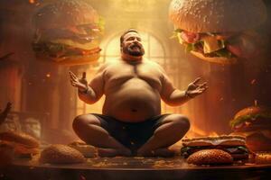 graisse homme mange Burger. produire ai photo