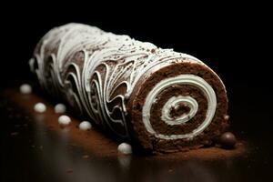 Chocolat gâteau rouleau crème. produire ai photo