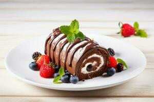Chocolat gâteau rouleau nutrition. produire ai photo