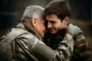 militaire réunion père fils heureux. produire ai photo