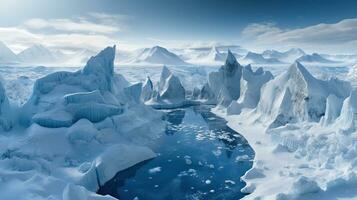 inspirante Antarctique. capturer icebergs dans parfait symétrie de au dessus photo