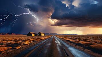 électrisant silence, orage et foudre la grève le déserté désert route photo