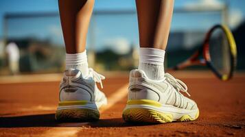 le dynamique élégance de tennis joueurs jambes dans action. tennis joueur jambes photo