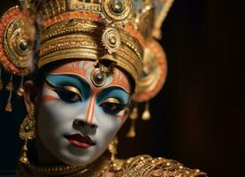 une magnifique hindou femme orné dans or, célébrer sa spiritualité généré par ai photo