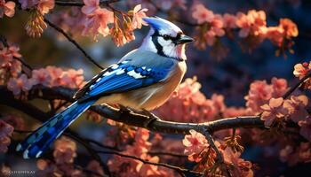 une vibrant bleu mésange se percher sur une branche dans la nature généré par ai photo