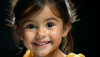 souriant enfant, mignonne portrait, de bonne humeur bonheur, les filles à la recherche à caméra généré par ai photo