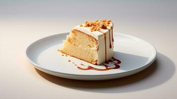 photo de une tranche de blondie gâteau sur une blanc plaque. génératif ai