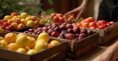 frais, biologique des fruits et des légumes dans une grand vente au détail panier généré par ai photo