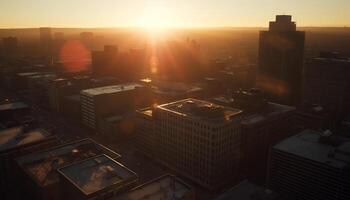 paysage urbain à crépuscule, grattes ciels éclairer le Urbain ligne d'horizon, une panoramique vue généré par ai photo