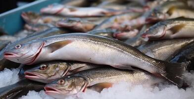 Frais fruit de mer, la glace du froid poisson, en bonne santé capture de la nature gourmet repas généré par ai photo