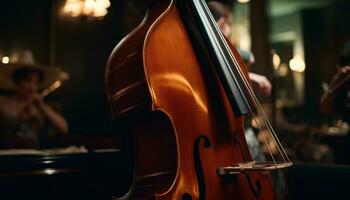 musicien en jouant violon, proche en haut de qualifié artiste Créatif performance généré par ai photo